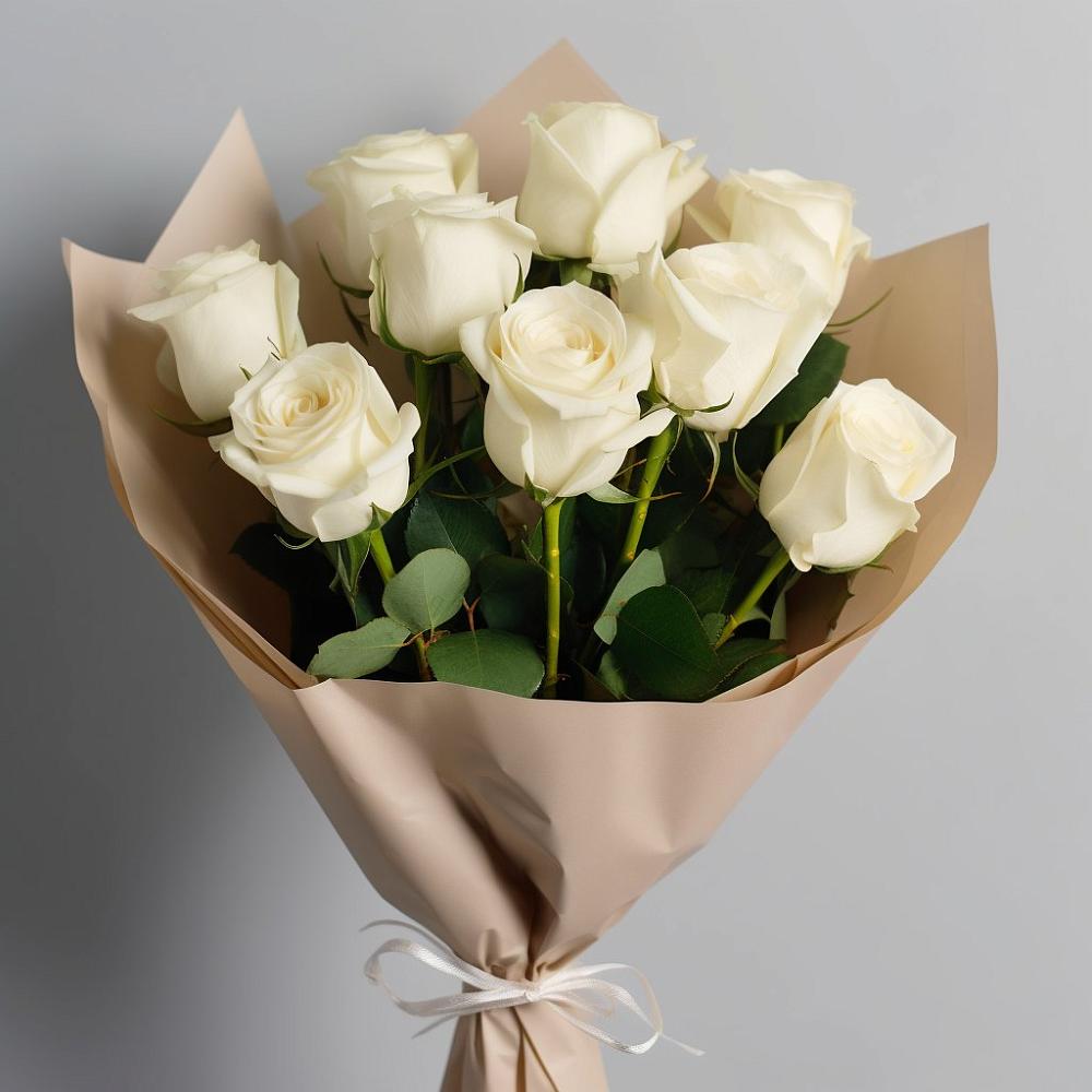 9 Белых роз Эдлесс Лав в Батайске Букет 9 Белых роз Эдлесс Лав в Батайске