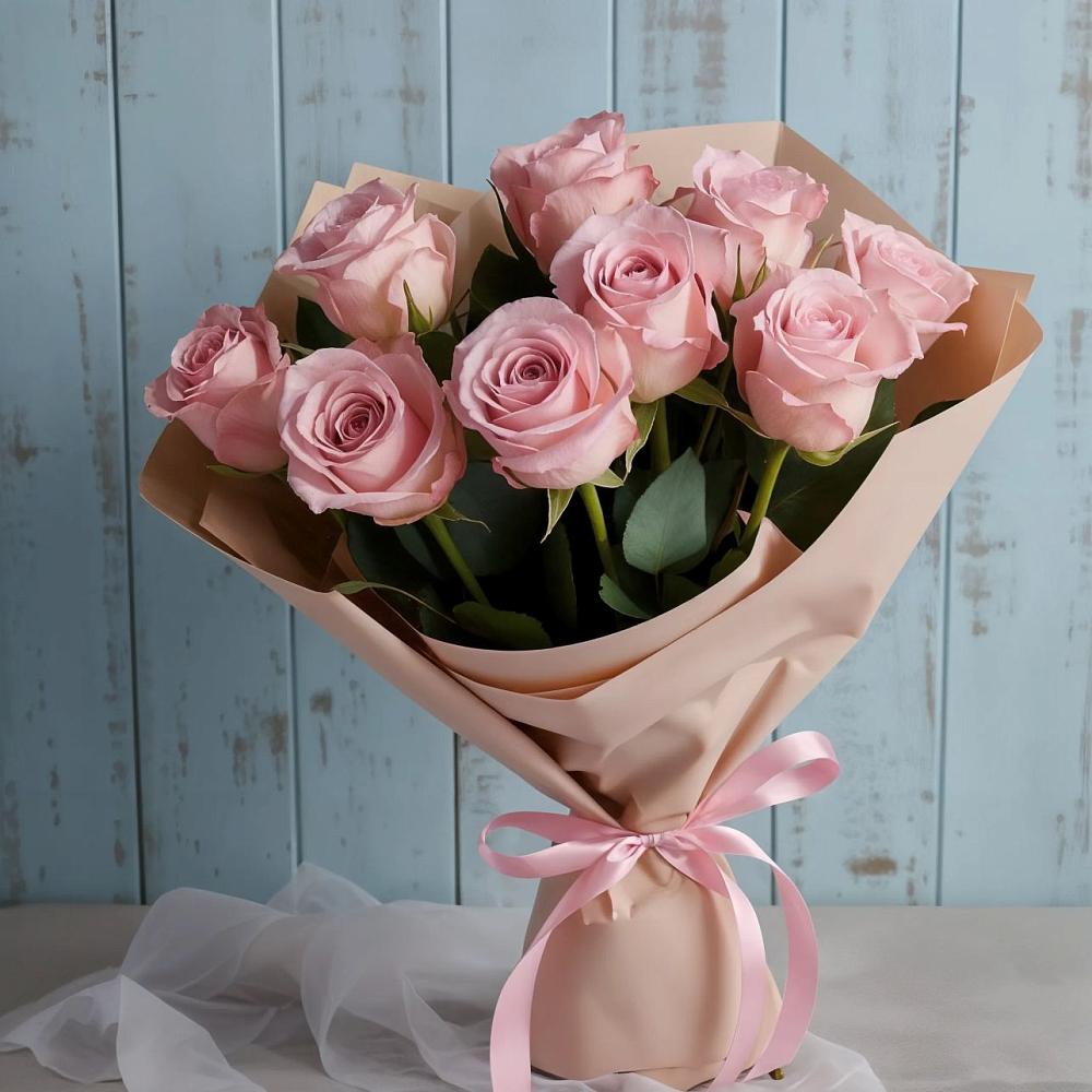 9 розовых роз в Батайске Букет цветов из: Розы в Батайске