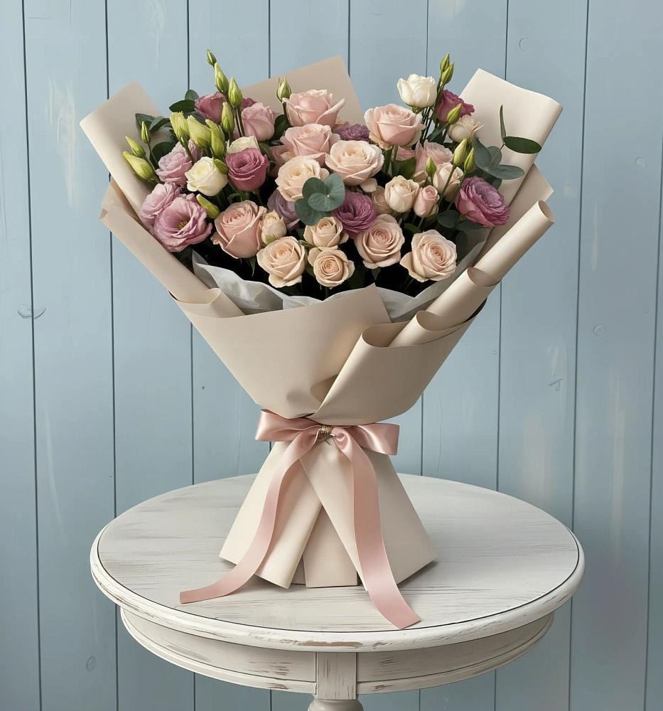 Букет бодрость в Батайске Букет цветов из: Розы и Лизиантусы в Батайске