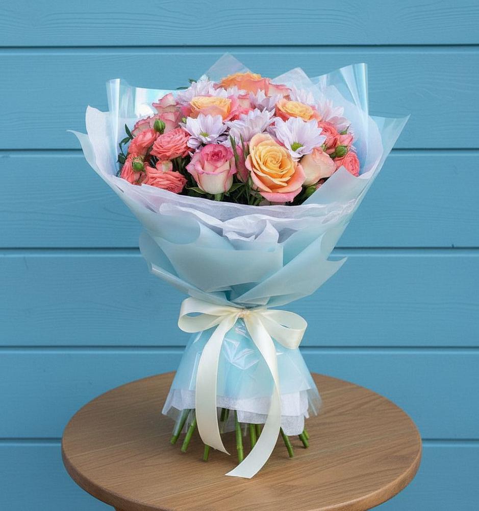 Букет Счастливые мгновение в Батайске Букет цветов из: Хризантемы и Розы в Батайске