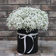 Композиция коробка гипсофил в Батайске Цветочная композиция из Гипсофила в шляпной коробке в Батайске