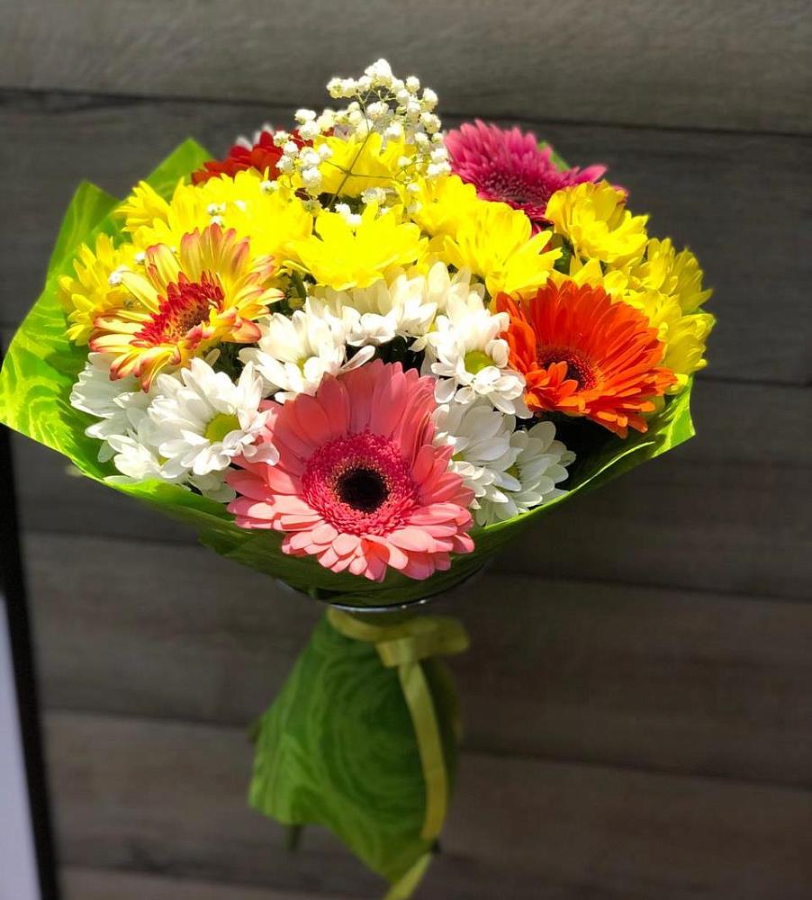 Букет палитра в Батайске Букет цветов из: Герберы и Хризантемы в Батайске